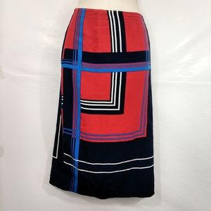 Size 8 Straight 100% Silk Skirt Geometric Print B-